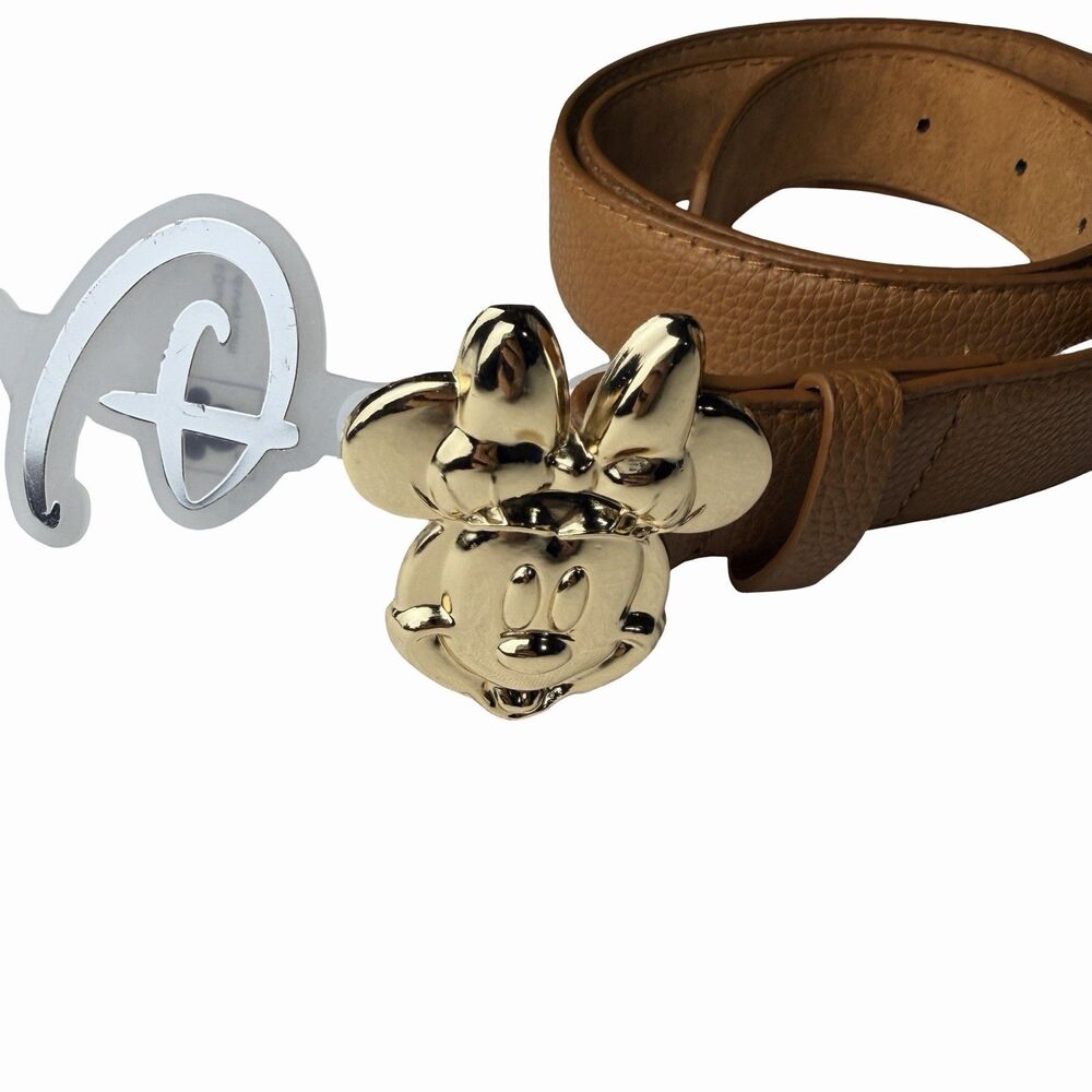 Minnie Mouse Buckle Brown Belt Disney Gold Tone Women's Size Med 33" SEE PICS